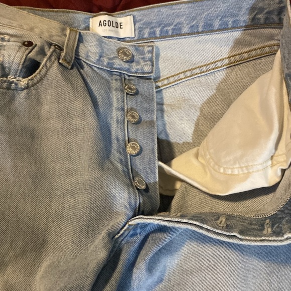 AGOLDE 100% ORGANIC COTTON RIPPED KNEE BUTTON FLY HIGH WAISTED JEANS SZ 28 - Picture 16 of 16